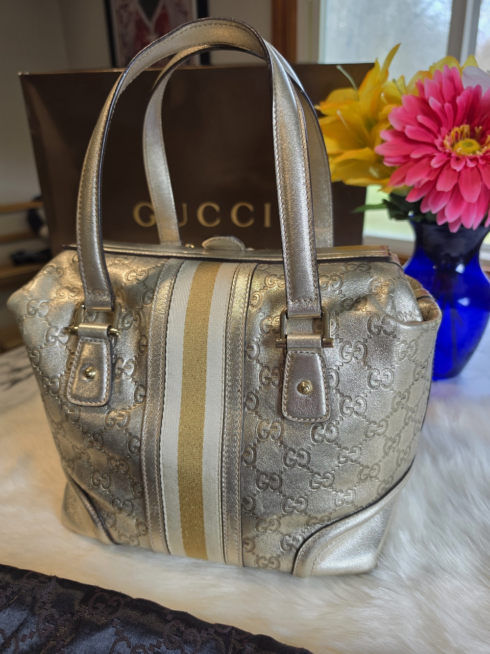 Gucci Treasure Metallic Gold Vintage Jaquard Guccismma Shoulder Bag - Picture 8 of 15
